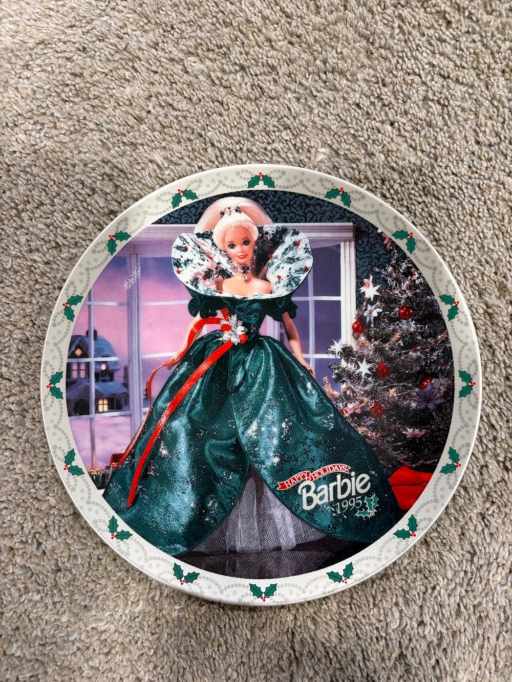 Barbie Holiday Collectible Plate in Emerald Green with Red Accents